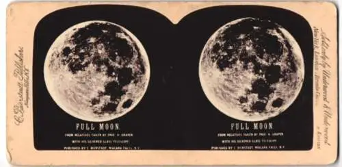 Stereo-Fotografie C. Bierstadt, Niagara Falls / NY., Full Moon, taken by Prof. H. Draper with silver Glass Telescop