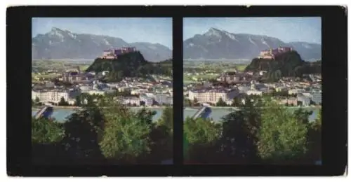 Stereo-Fotografie Chromoplast No. 120, Ansicht Salzburg, Blick auf die Stadt mit der Hohensalzburg