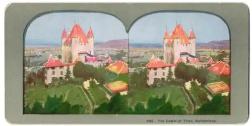 Stereo-Fotografie Chromoplast No. 1360, Ansicht Thun, Blick auf das Schloss, The Castle of Thun, Switzerland