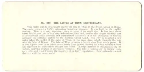 Stereo-Fotografie Chromoplast No. 1360, Ansicht Thun, Blick auf das Schloss, The Castle of Thun, Switzerland