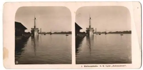 Stereo-Fotografie NPG, Berlin, Ansicht Swinemünde, Kaiserliche Jacht SMS Hohenzollern liegt im Hafen