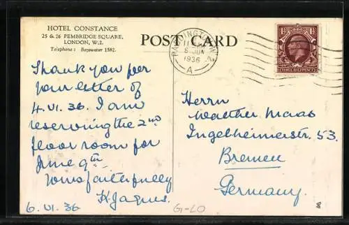 AK London, Hotel Constance, 25 & 26 Pembridge Square