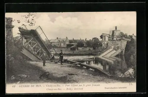 AK Choisy-au-Bac, Guerre de 1914, Pont detruit par le Génie francais