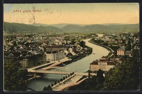 AK Graz, Ortsansicht mit Brücke gegen Norden