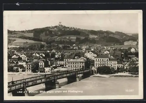 AK Linz a. d. Donau, Blick gegen Urfahr und Pöstlingberg