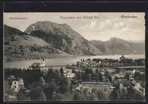 AK Gmunden, Traunstein und Schloss Ort