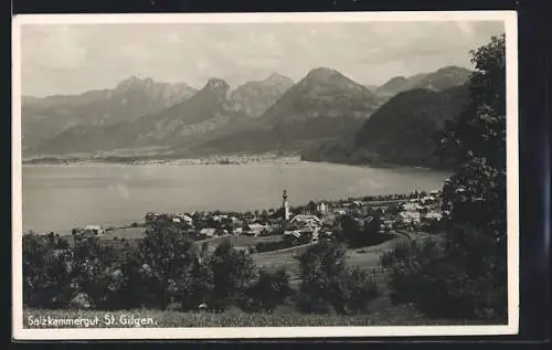 AK St. Gilgen, Gesamtansicht mit See und Berggipfeln