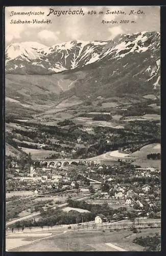 AK Payerbach, Teilansicht mit Südbahn-Viadukt und Raxalpe