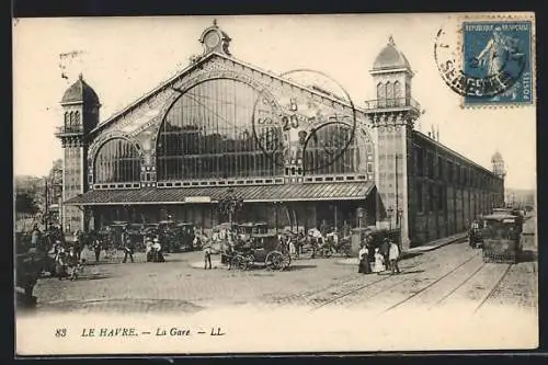 AK Le Havre, La Gare, Bahnhof mit Strassenbahn