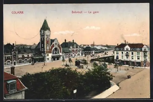 AK Colmar, Bahnhof, La gare