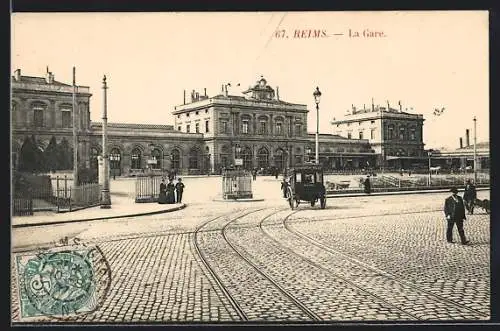 AK Reims, La Gare, Pferdekutsche, Bahnhof