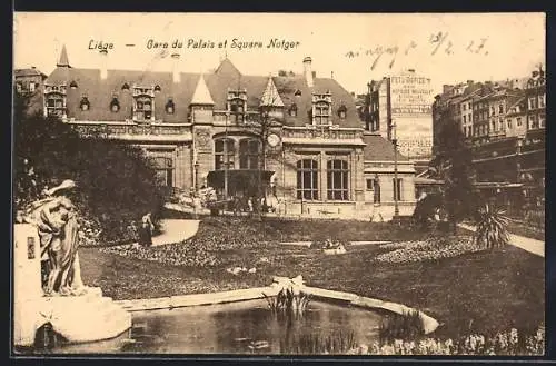 AK Liège, Square Notger, Monument Montefiore, Gare du Palais, Bahnhof, Strassenbahn