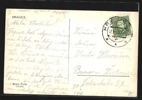 AK Hranice, Strassenpartie mit Blick zur Synagoge