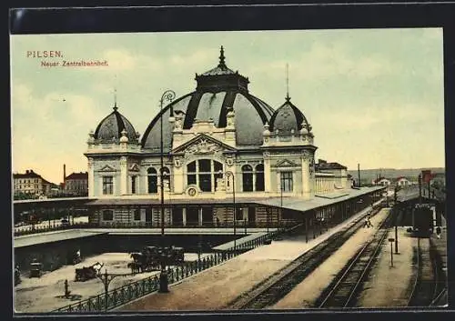 AK Pilsen, Neuer Bahnhof mit Gleisen