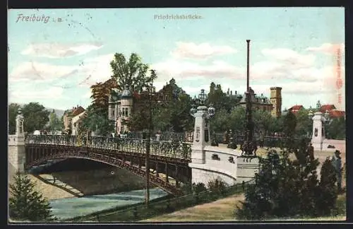 AK Freiburg i. B., Friedrichsbrücke mit Ortspanorama