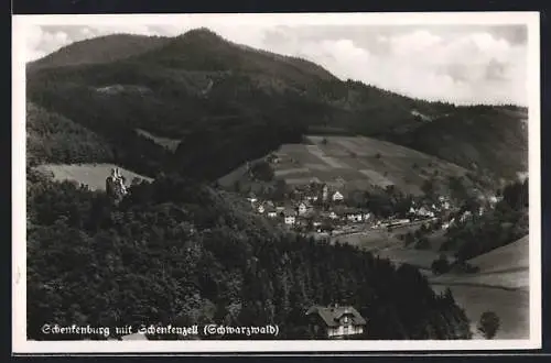 AK Schenkenzell /Schwarzw., Ortsansicht mit Schenkenburg, Fliegeraufnahme