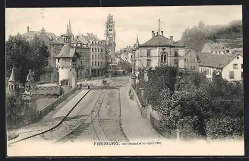 AK Freiburg i. B., Schwabentorbrücke aus der Vogelschau