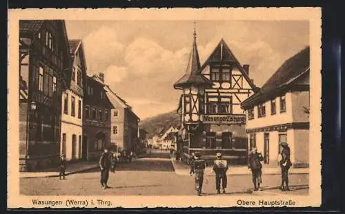 AK Wasungen /Werra, Obere Hauptstrasse mit Haus der Wasunger Zeitung