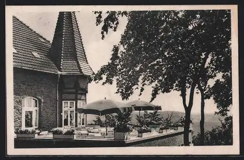 AK Porta Westfalica, Terrasse des Gasthauses Jacobsburg