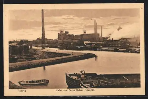 AK Herne, Hafen und Zeche Friedrich der Grosse