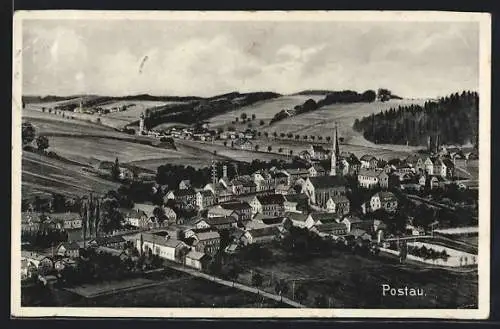 AK Postau, Teilansicht mit Kirche
