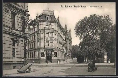 AK Saarbrücken-St. Johann, Kaiserstrasse mit Hotel zum Schwan