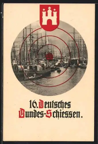 AK Hamburg, 16. Deutsches Bundes-Schiessen 1909, Schützenfest, Zielscheibe auf dem Hafen