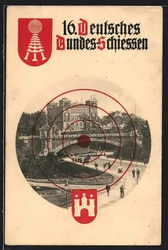 AK Hamburg, 16. Deutsches Bundes-Schiessen 1909, Zielscheibe auf der Kersten Milesbrücke, Schützenfest