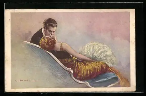 Künstler-AK Tito Corbella: verliebtes Paar küsst sich