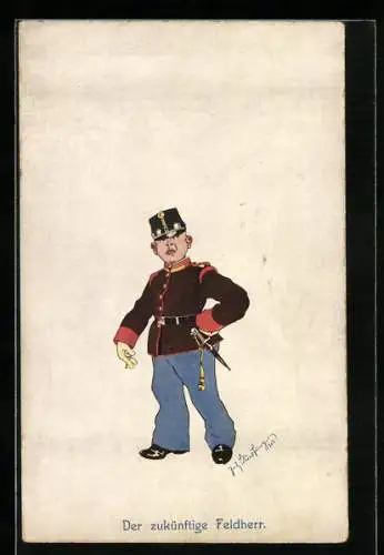 Künstler-AK Fritz Schönpflug: Der zukünftige Feldherr, Knabe in Uniform