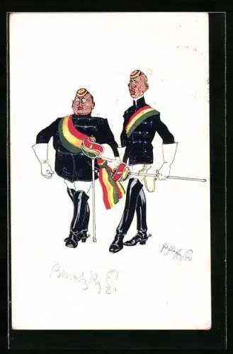 Künstler-AK Fritz Schönpflug: Soldaten in Uniform mit Degen