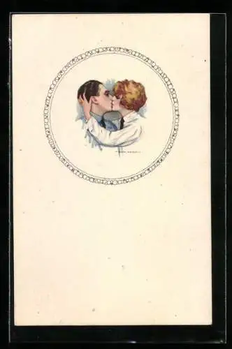 Künstler-AK Nanni: Frau küsst ihren Liebsten zärtlich