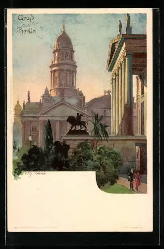 Künstler-AK Heinrich Kley: Berlin, Neue Kirche und Schauspielhaus, Gendarmenmarkt