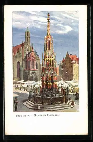 Künstler-AK Heinrich Kley: Nürnberg, Bayerische Jubiläums Landesausstellung 1906, Schöner Brunnen