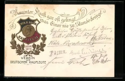 AK Verein der deutschen Kaufleute, Gegr. 1873, Wappen