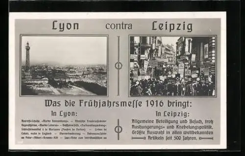 AK Leipziger Messe und Frühjahrsmesse in Lyon 1916 im Vergleich