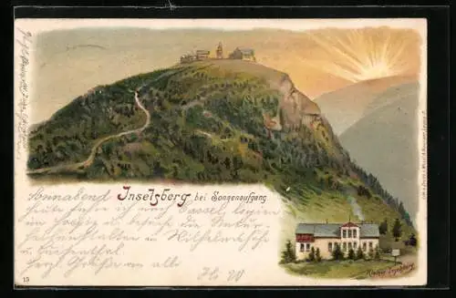 Lithographie Brotterode, Inselsberg bei Sonnenaufgang, Berggesichter