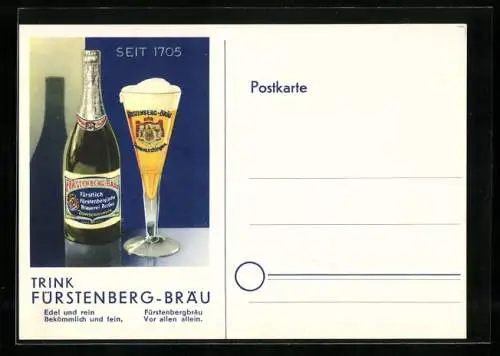 AK Donaueschingen, Werbung für Fürstenbräu, Flasche mit Glas