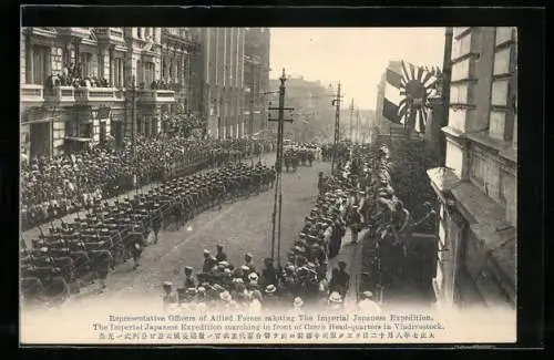 AK Vladivostock, Representative Officers of Allied Forces saluting The Imperial Japanese Expedition