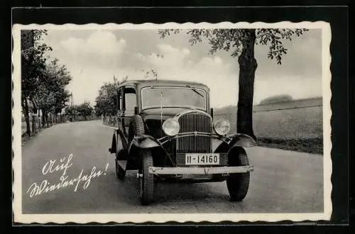 AK Auto Opel 1,8 L (18N) 1933 auf einer Landstrasse, Kennzeichen II-14160