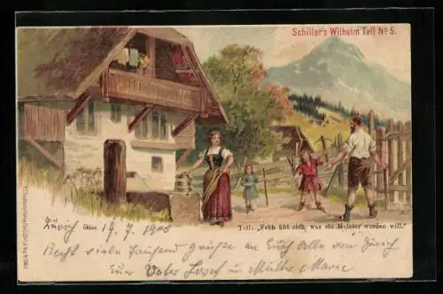 Lithographie Schillers Wilhelm Tell, No. 5, Früh übt sich...