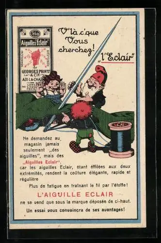 AK V`la c`que Vous cherchez! l`Eclair, Zwerg mit grosser Nadel, Relame für l`Aiguille Eclair