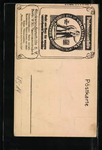 AK Gedicht Neue Heimat, Rückwandererhilfe Berlin