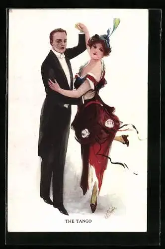 Künstler-AK Elegantes Paar tanzt den Tango
