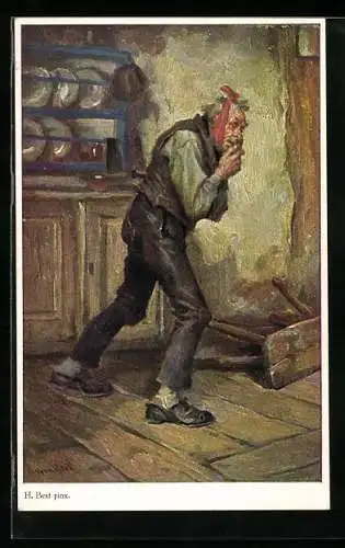 AK Zum Davonlaufen! nach Gemälde von H. Best, Zahnweh, Zahnschmerzen