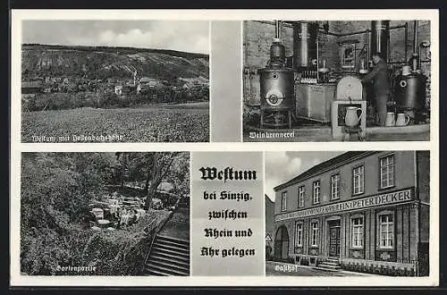 AK Westum b. Sinzig, Restaurant und Weinhandlung Peter Decker, Inneres Weinbrennerei, Gartenpartie