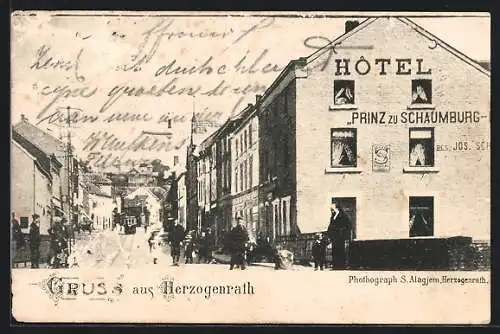 AK Herzogenrath, Strassenpartie mit Hotel Prinz zu Schaumburg
