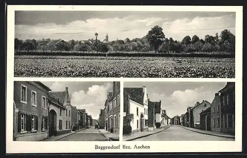 AK Beggendorf, Strasse mit Gasthof zur Tonhalle von M. Schaffrath, Ortspartie
