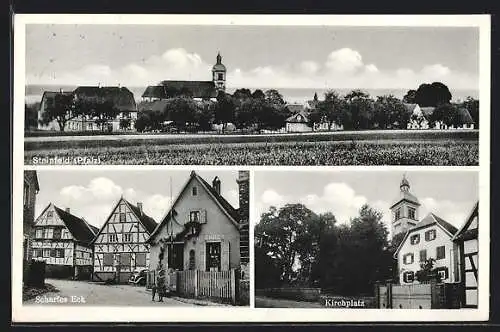 AK Steinfeld / Pfalz, Ortsansicht, Scharfes Eck, Kirchplatz