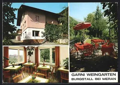 AK Burgstall bei Meran, Pension Garni Weingarten, Innenansicht, Terrasse